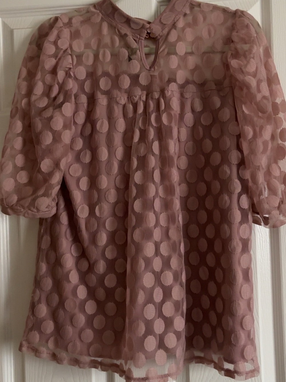 Women’s Polka Dot Puff Sleeve Blouse - Dusty Rose